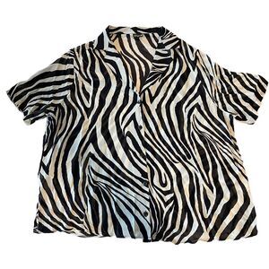 Sunflair Zebra Animal Print Blouse‎ Top Womens Sz. 24 Black Beige Lightweight